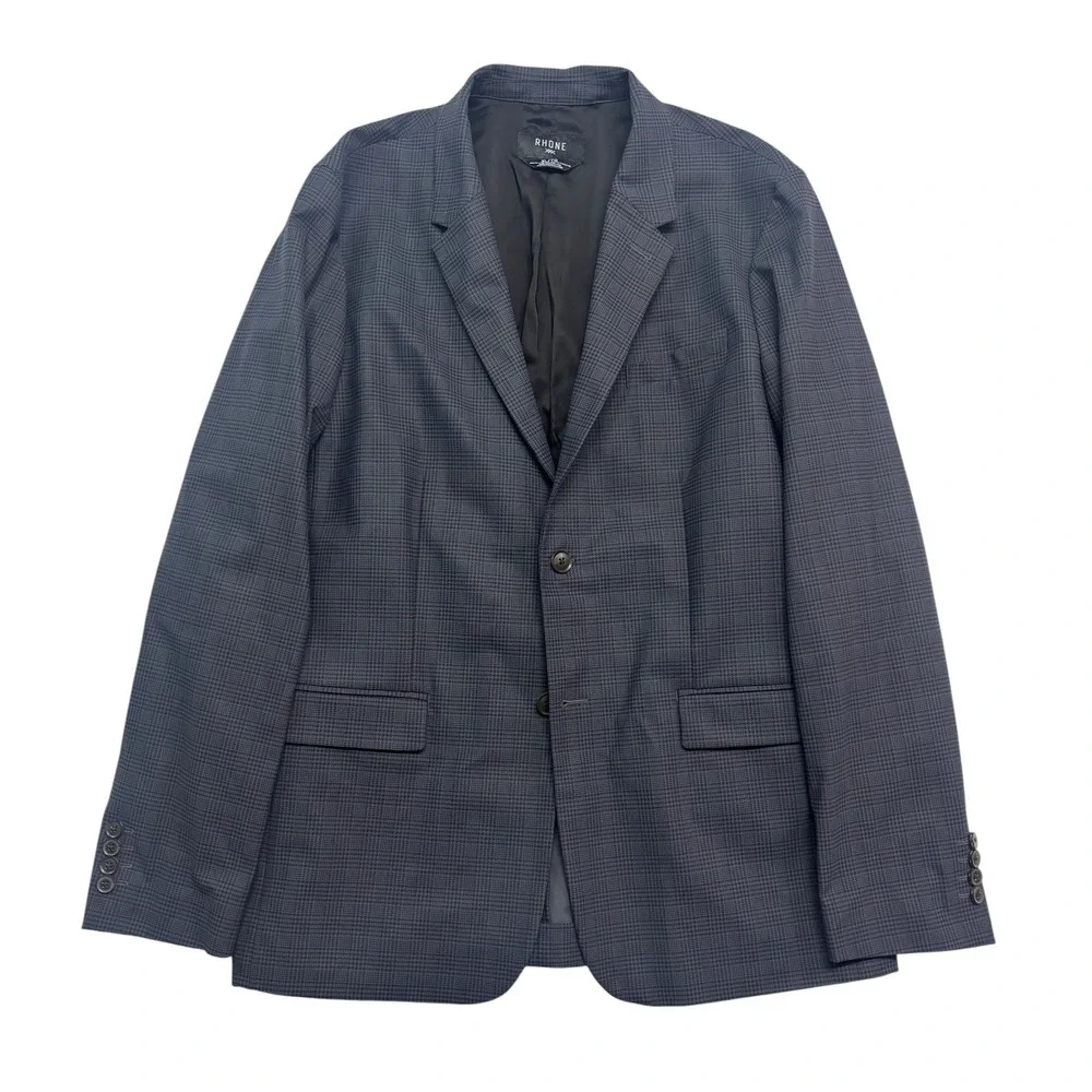 Rhone XL Blue Plaid Commuter Blazer Jacket Sport Suit Coat Slim Unstructured